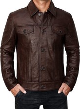 Blouson cuir moto homme vintage marron et noir camionneur biker jacket coureur