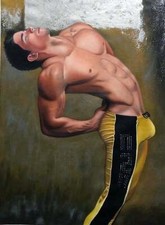 original paintboard oil on canvas men sexy leather / gay male painting