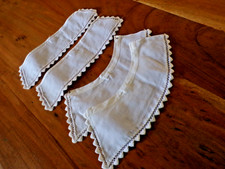 Vintage Parure de col + Manchettes en coton blanc avec croquet