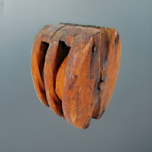 Ancienne poulie double - double, bois