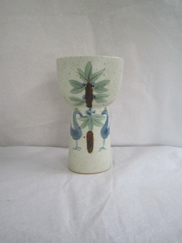 Vase gres decor oiseau et - en,