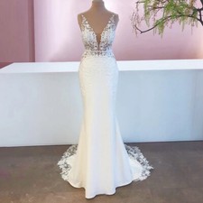 Mariage Boheme Chic Lace Mermaid Wedding Dress Lace Appliques Satin Bridal Gown