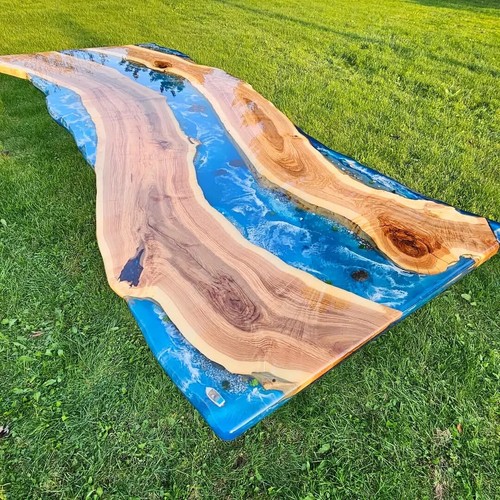 Table rivière époxy bleu - rivière,