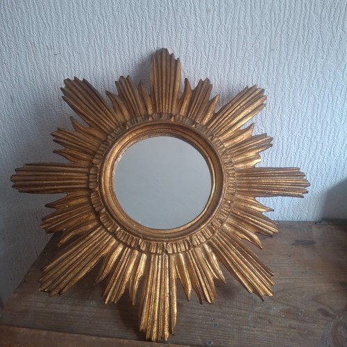 Ancien miroir soleil bois - ancien,
