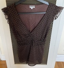 Top Marron À Pois Etam 42 Femme Manches Avec Volants Noeud Dans Le Dos