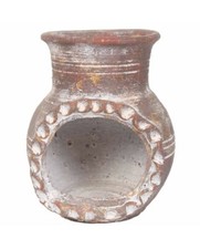 Photophore bougeoir en terre cuite style brasero patine marron - 17 cm