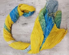 foulard deux matières :: jaune vert bleu neuf