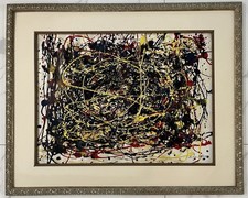 Jackson pollock Oil On Heavy Paper 1912-1956 Style Of Hand signed Amazing