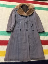 Vintage 40s 50s 60s Gabardine Rayon Sun Faded Mouton Fur Collar Overcoat Trench