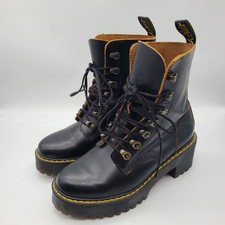 Dr. Martens Leona Smooth Black Platform Combat Boot in Womens Size US 6 EU 37