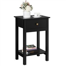 Table de Chevet Table d'Appoint en Bois Noir 1 Tiroir Chambre Salon Bout Canapé