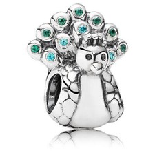 AUTHENTIC PANDORA PEACOCK AQUA ZIRCONIA CHARM #791227MCZ BRAND NEW SILVER ANIMAL
