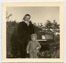 Portrait Woman & Children Pram Landscape - Old Photo Year. 1950