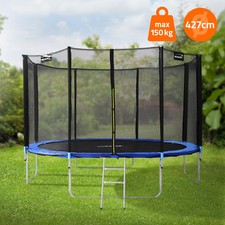 Trampoline de jardin avec filet de sécurité et échelle set complet bleu Ø 427 cm