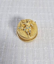 Ancien Pilulier En Métal Doré