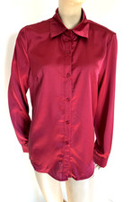 blouse size 42 burgundy satin buttonhole blouse long sleeves 122!