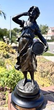 ANTIQUE L F MOREAU SCULPTURE CHANTEUR DES RUES SPELTER BRONZE