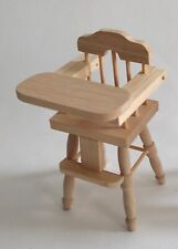 chaise haute pour bébé miniature en bois non verni, maison de poupée 1/12  **G29
