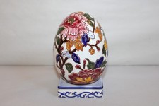 Collectible egg earthenware from Gien, peonies decor, height 13.3 cm