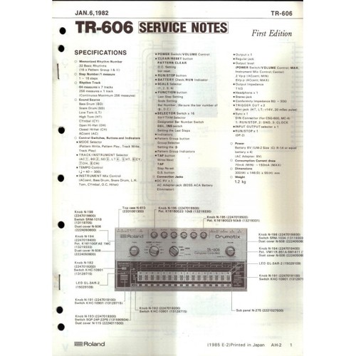 Service notes 606 roland - notes, tr-606