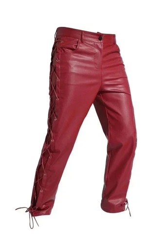 Pantalon cuir moto rouge - en,