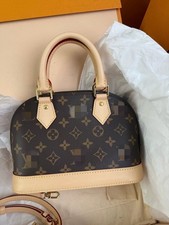 Alma BB Classic Canvas Striped Leather Trim Beaded Shoulder Sling Bag Handbag