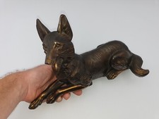 Sculpture ancienne vintage métal régule animalier chien berger allemand 30 cm