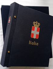 DAVO  'ITALY I' BLUE 2-PEG STAMP ALBUM WITH CREST & SLIPCASE, EXCELLENT