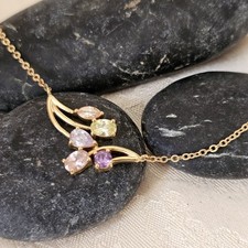 Collier Plaqué Or Poinçon Zircons Tons Pastels Poinçon L 42 Cm