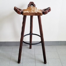 VINTAGE BRUTALIST 1970S OAK SKIN SPANISH BAR STOOL 70S 1970S 70s