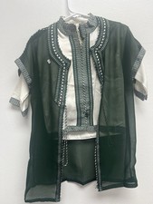 Boy's Moroccan 3pc Jabador Kids Thobe Set Jubbah Bisht Djellaba Green Size 1