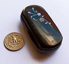 Boîte Ancienne Laque Noire Miniature Incrustation Nacre Motif Floral Vintage box