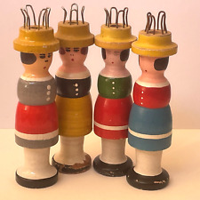 LOT OF 4 ANTIQUE PAINTED WOODEN KNITS - "LES 4 SUSI" - GERMANY 1950's -