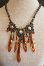 Nature Bijoux Handcrafted Necklace Iridescent Burnt Orange Glass Dangle France