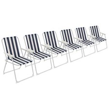6x pliant Plage métalliques Chaise d'extérieur pique-nique Fauteuil bleu rayures