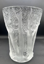 1930s Josef Inwald Barolac "Dans La Foret" Trees Frosted 10" Glass Vase 