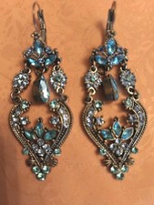 Boucles D'oreilles Dormeuses Longues En Strass Swarovski Bleus