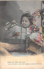 CPA FANCY LITTLE GIRL BIRD CAGE NEW YEAR