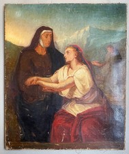 Biblical Scene Saint Anne Virgin Painting Ancient Religious to Restore Oil XIX