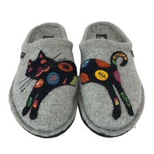 Haflinger Slippers Women Size 36  Gray Black Cat Pure Wool Germany