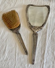 MIROIR à Main et BROSSE Argent Massif 800 Nécessaire de toilette Art Nouveau
