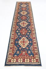 Tapis de couloir bleu kazak de 10 pieds tapis de chambre afghan en laine...