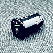 Prise Chargeur Slim Noir allume-cigare Double USB  / USB-C  3,1A  15W 12v Ou 24v