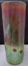 Robert Held Hand Blown Iridescent Art Glass  Vase ~ Signed & Original Label 15.5