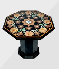 24 " Noir Marbre Table Haut Demi-Précieuses Pierres Handmade Avec 18 "