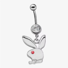 Bijoux Corps Nombril Piercing Lapin Diamant + Argent Blanc Playboy REF 15