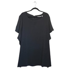 Susan Graver Sz 5X Liquid Knit Tie-Back w/Chiffon Flutter Sleeves BLACK A479170