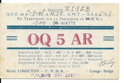 Qsl 1948 belge congo oq5ar - qsl,