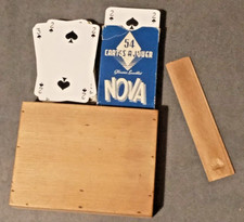 Antique Wooden Box with Two Sets of 54 Nova Playing Cards