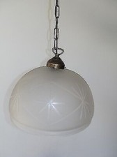 White Opaline Glass Brass Suspension Chandelier Kitchen Living Room
